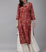 Indo Era Red Foil Geometric Printed Straight Kurtas