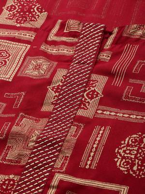Indo Era Red Foil Geometric Printed Straight Kurtas 4