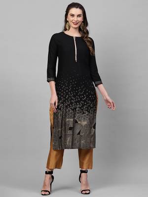 Indo Era Black Foil Printed Straight Kurtas 1