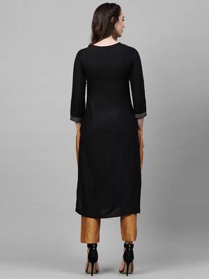 Indo Era Black Foil Printed Straight Kurtas 2