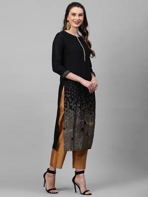 Indo Era Black Foil Printed Straight Kurtas 3