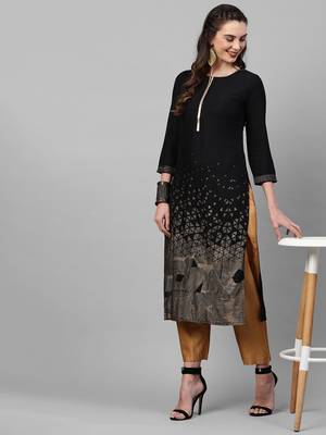 Indo Era Black Foil Printed Straight Kurtas 4