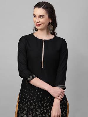 Indo Era Black Foil Printed Straight Kurtas 5