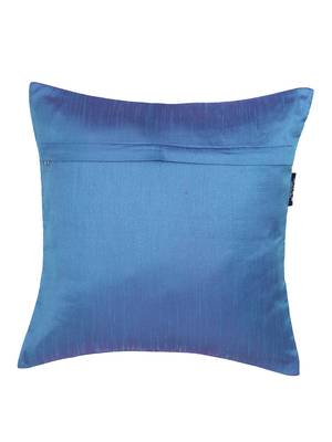 Mezposh Dazzle Air Force Blue & Metallic Quirky Embellished Faux Silk Cushion Covers (16x16)  Set of 2 4