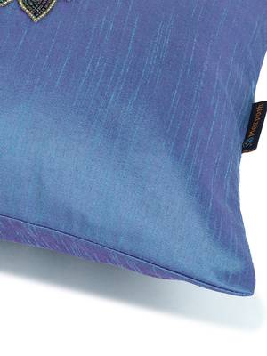Mezposh Dazzle Air Force Blue & Metallic Quirky Embellished Faux Silk Cushion Covers (16x16)  Set of 2 5