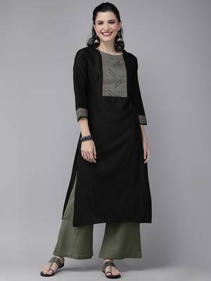 Indo Era Black Solid Straight Kurtas 1