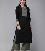 Indo Era Black Solid Straight Kurtas