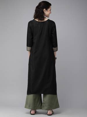Indo Era Black Solid Straight Kurtas 2