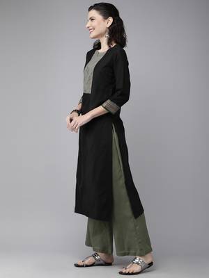 Indo Era Black Solid Straight Kurtas 3