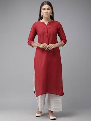 Indo Era Maroon Solid Straight Kurtas 1