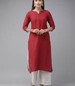 Indo Era Maroon Solid Straight Kurtas