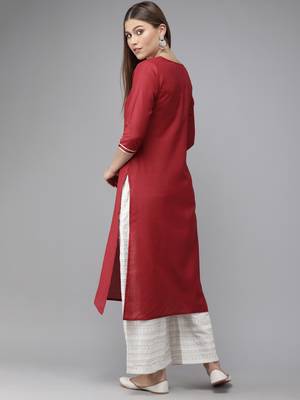 Indo Era Maroon Solid Straight Kurtas 2