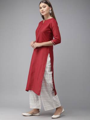 Indo Era Maroon Solid Straight Kurtas 3