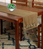 Mezposh Dazzle Camel Brown & Copper Floral Embellished Suede Table Runner (6 Seater)