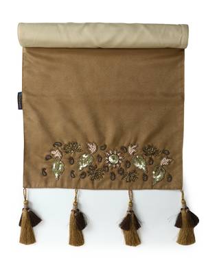 Mezposh Dazzle Camel Brown & Copper Floral Embellished Suede Table Runner (6 Seater) 3