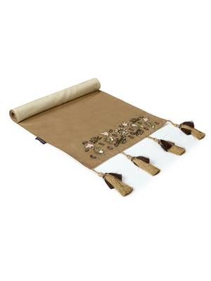 Mezposh Dazzle Camel Brown & Copper Floral Embellished Suede Table Runner (6 Seater) 4