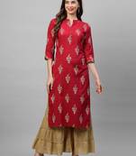 Indo Era Red Foil Printed Straight Kurtas