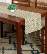 Mezposh Dazzle Beige & Olive Floral Embroidered Faux Silk Table Runner (6 Seater)