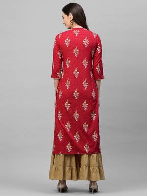 Indo Era Red Foil Printed Straight Kurtas 2