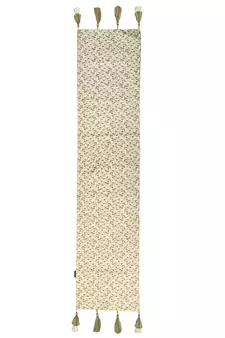 Mezposh Dazzle Beige & Olive Floral Embroidered Faux Silk Table Runner (6 Seater)