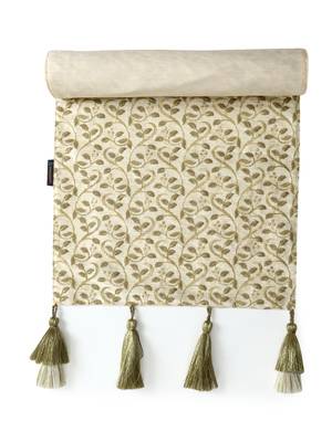 Mezposh Dazzle Beige & Olive Floral Embroidered Faux Silk Table Runner (6 Seater) 3