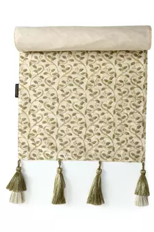 Mezposh Dazzle Beige & Olive Floral Embroidered Faux Silk Table Runner (6 Seater)