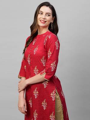 Indo Era Red Foil Printed Straight Kurtas 4