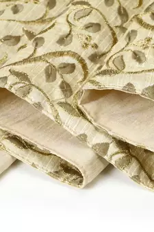 Mezposh Dazzle Beige & Olive Floral Embroidered Faux Silk Table Runner (6 Seater)