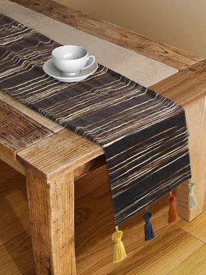 Mezposh Stave Coffee Brown & Multi Striped Cotton Acrylic Table Runner (6 Seater) 1