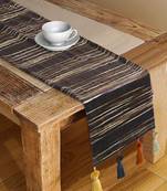 Mezposh Stave Coffee Brown & Multi Striped Cotton Acrylic Table Runner (6 Seater)