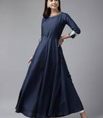 Indo Era Navy Blue Solid A-line Kurtas