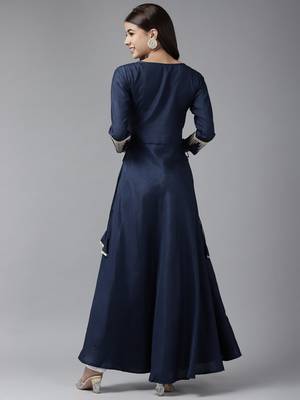 Indo Era Navy Blue Solid A-line Kurtas 2
