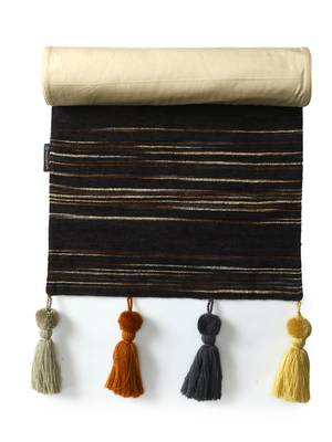 Mezposh Stave Coffee Brown & Multi Striped Cotton Acrylic Table Runner (6 Seater) 3