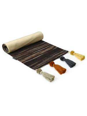 Mezposh Stave Coffee Brown & Multi Striped Cotton Acrylic Table Runner (6 Seater) 4