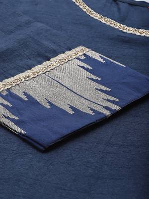Indo Era Navy Blue Solid A-line Kurtas 4