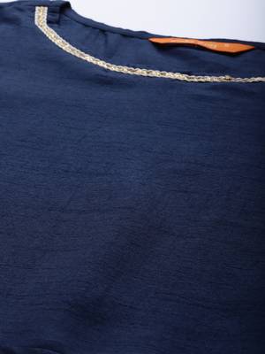 Indo Era Navy Blue Solid A-line Kurtas 5