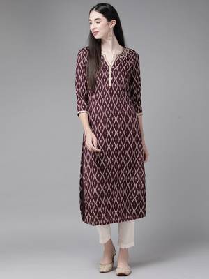 Indo Era Wine Printed Straight Kurta 1