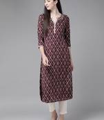 Indo Era Wine Printed Straight Kurta