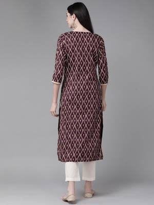 Indo Era Wine Printed Straight Kurta 2