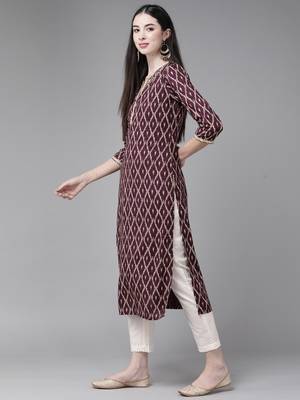 Indo Era Wine Printed Straight Kurta 3