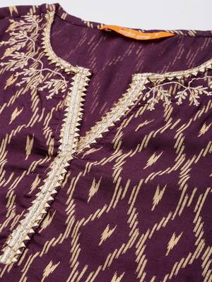 Indo Era Wine Printed Straight Kurta 4