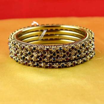 gold moti stone cz polki kundun meenakari pearl bangle kara size-2.6,2.8 2