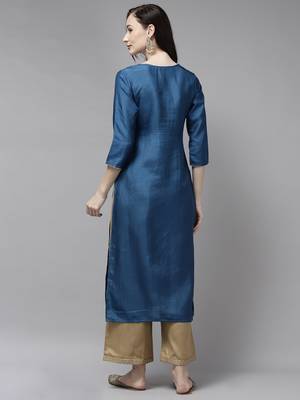 Indo Era Blue Solid Straight Kurta 2