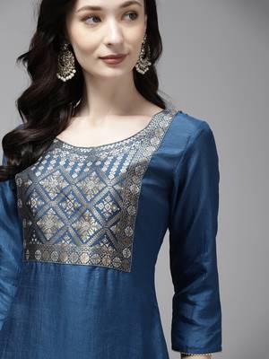Indo Era Blue Solid Straight Kurta 4