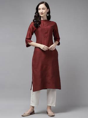 Indo Era Maroon Striped Straight Kurta 1