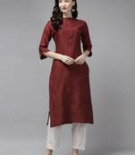 Indo Era Maroon Striped Straight Kurta