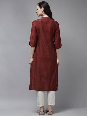 Indo Era Maroon Striped Straight Kurta 2