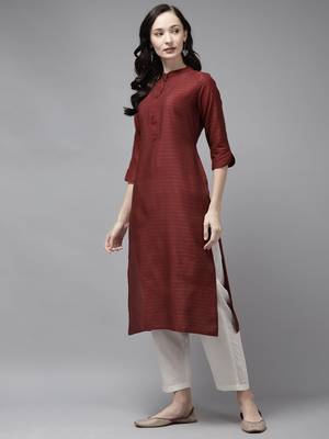 Indo Era Maroon Striped Straight Kurta 3