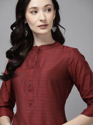 Indo Era Maroon Striped Straight Kurta 4