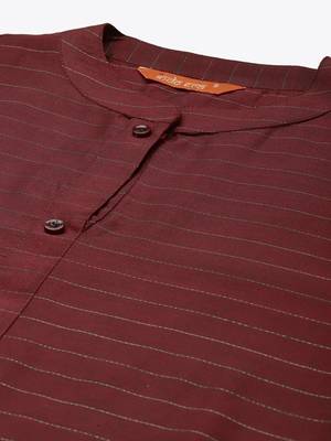 Indo Era Maroon Striped Straight Kurta 5